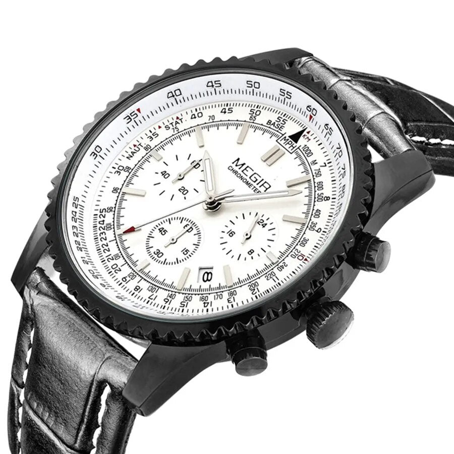 MEGIR Fashion Leather Strap Quartz Watches Waterproof Luminous Men Casual Sport Wristwatch Date Clock Chronograph Reloj Hombre 2009