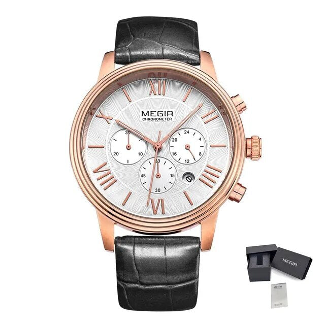MEGIR Brown Retro Sports Quartz Men&