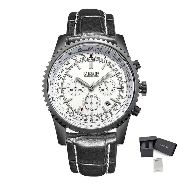 MEGIR Fashion Leather Strap Quartz Watches Waterproof Luminous Men Casual Sport Wristwatch Date Clock Chronograph Reloj Hombre 2009