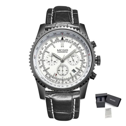 MEGIR Fashion Leather Strap Quartz Watches Waterproof Luminous Men Casual Sport Wristwatch Date Clock Chronograph Reloj Hombre 2009