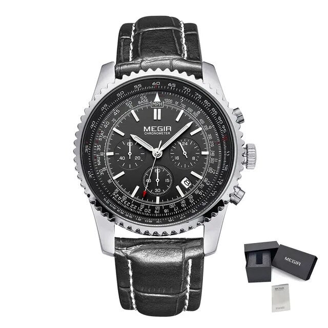MEGIR Fashion Leather Strap Quartz Watches Waterproof Luminous Men Casual Sport Wristwatch Date Clock Chronograph Reloj Hombre 2009