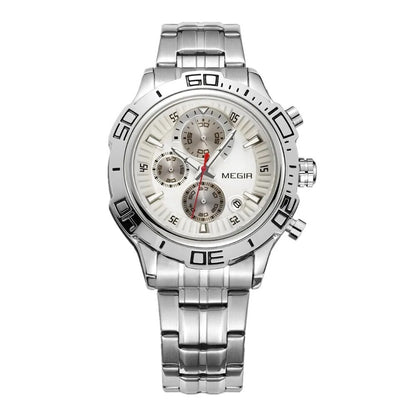 MEGIR Luxury Business Watch for Men Fashion Casual Clock Stainless Steel Calendar Luminous Chronograph Quartz Sport WristWatches 2019