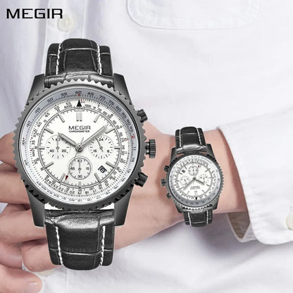 MEGIR Fashion Leather Strap Quartz Watches Waterproof Luminous Men Casual Sport Wristwatch Date Clock Chronograph Reloj Hombre 2009