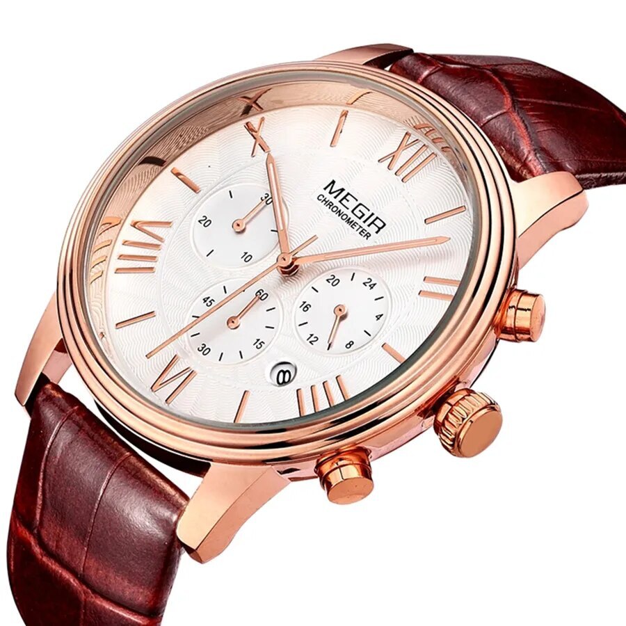 MEGIR Brown Retro Sports Quartz Men&