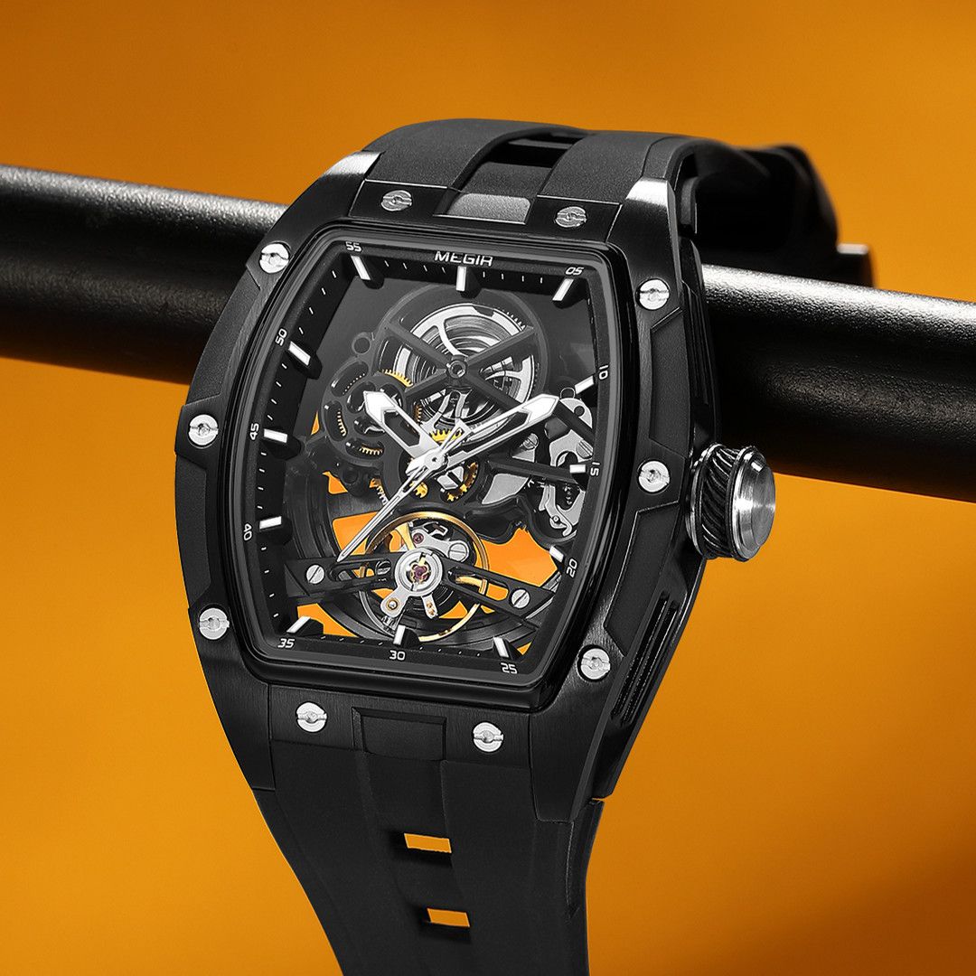 MEGIR Original Fashion Men Watches Automatic Mechanical Watch Steel Case Sport Skeleton Dial Wristwatch Waterproof Clock Reloj Hombre 2242