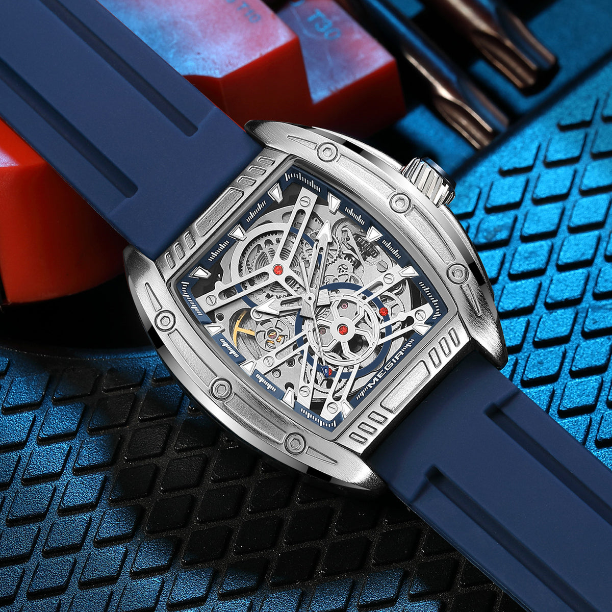 MEGIR Original Luxury Sport Watch for Men Silicone Band Automatic Mechanical Movement WristWatches Luminous Clock Reloj Hombre 8601