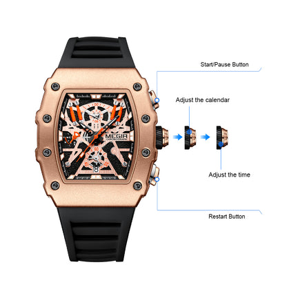 MEGIR Luxury Outdoor Sport Wristwatch for Men Silicone Waterproof Watches Quartz Military Watch Male Clock Chronograph 2218