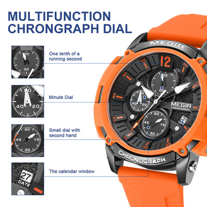 MEGIR Fashion Military Watch for Men Silicone Strap Sport Quartz Chronograph Waterproof Male Clock Wristwatch Reloj Hombre 2208