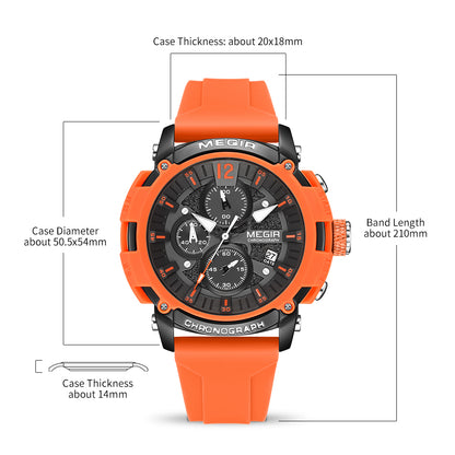 MEGIR Fashion Military Watch for Men Silicone Strap Sport Quartz Chronograph Waterproof Male Clock Wristwatch Reloj Hombre 2208