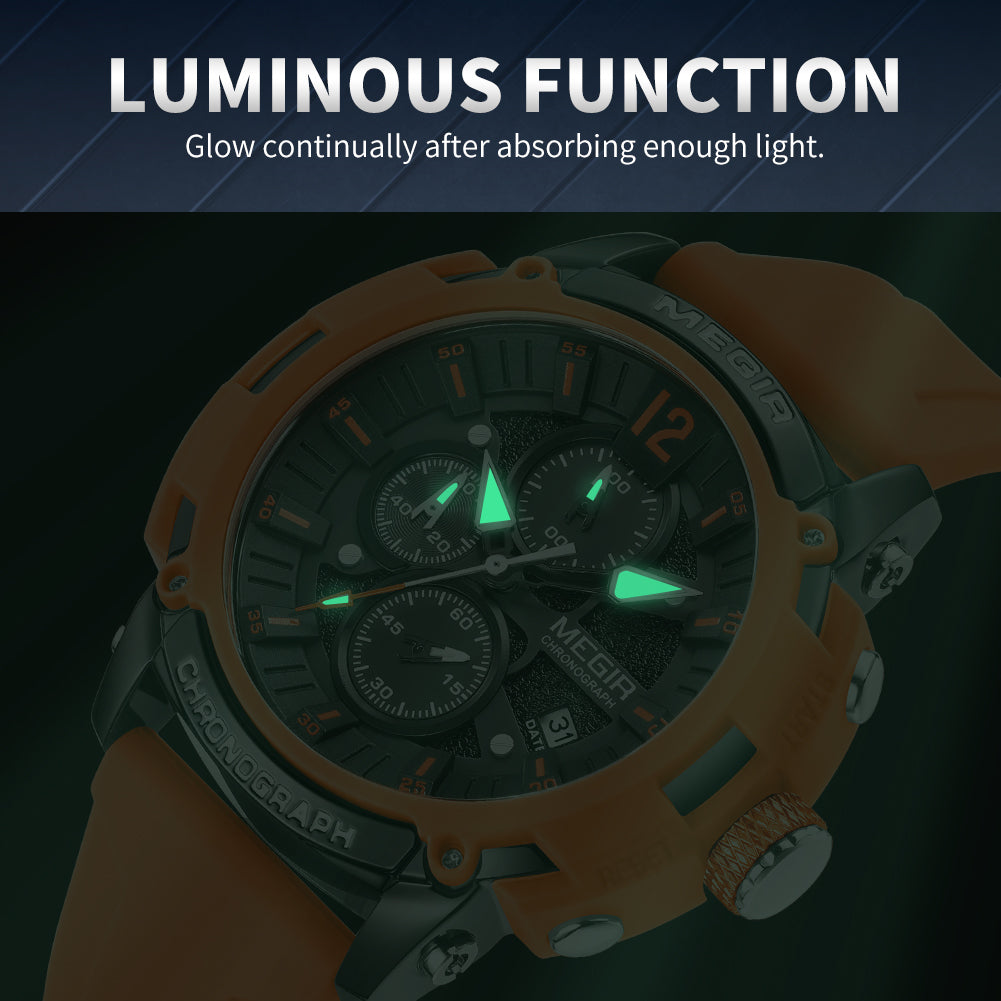 MEGIR Fashion Military Watch for Men Silicone Strap Sport Quartz Chronograph Waterproof Male Clock Wristwatch Reloj Hombre 2208