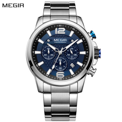 MEGIR Luxury Business Men Watch Fashion Quartz Sport Chronograph Luminous Waterproof Calendar Stainless Steel Male Wristwatch 2156