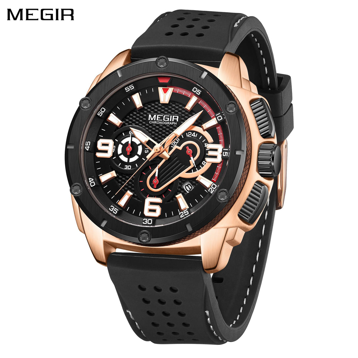 MEGIR Mens Watches Top Brand Luxury Silicone Sports Military Watch Waterproof Quartz Clock Men Chronograph Man Wristwatch 2147