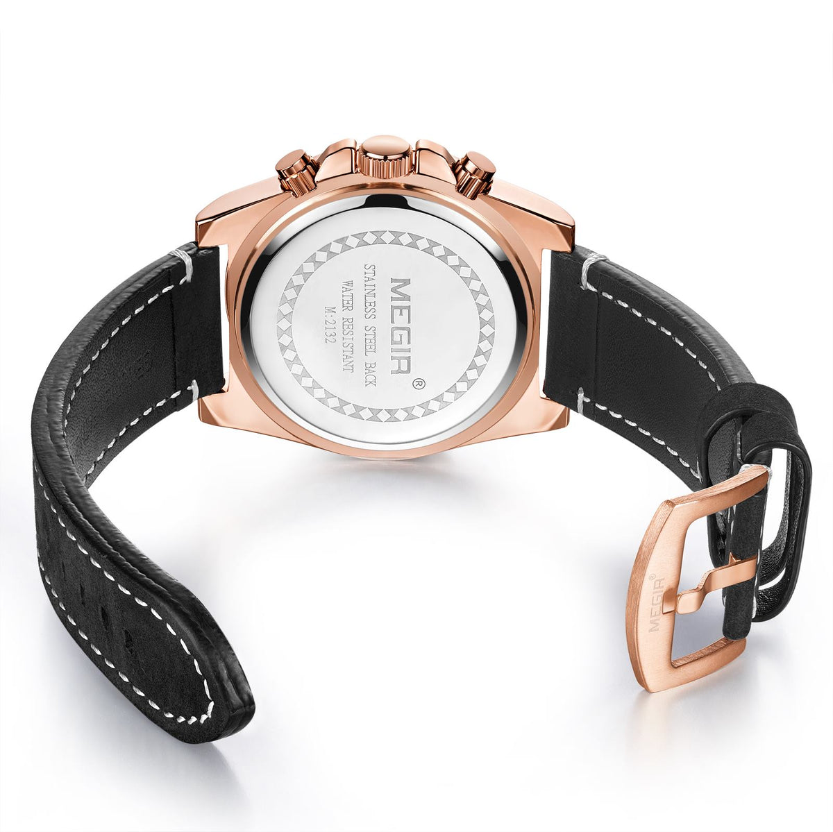 MEGIR Fashion Watches for Men Leather Strap Sport Military Wristwatch Man Quartz Watch Waterproof Chronograph with Calendar 2132