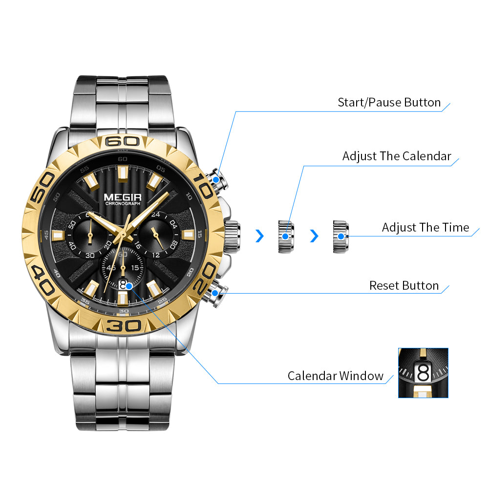 MEGIR Watches Business Mens Watches Top Brand Luxury Quartz Casual Wristwatch Date Clock Waterproof Wrist Watch Chronograph 2087
