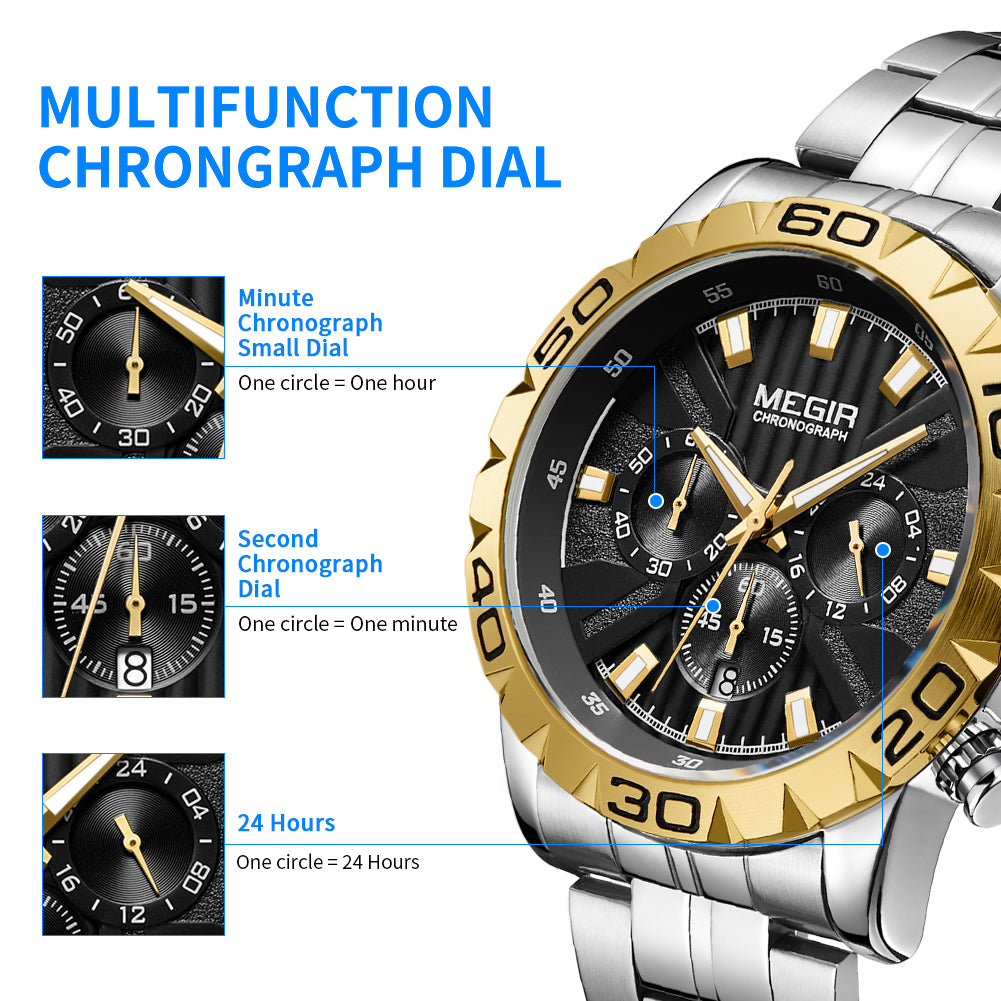 MEGIR Watches Business Mens Watches Top Brand Luxury Quartz Casual Wristwatch Date Clock Waterproof Wrist Watch Chronograph 2087
