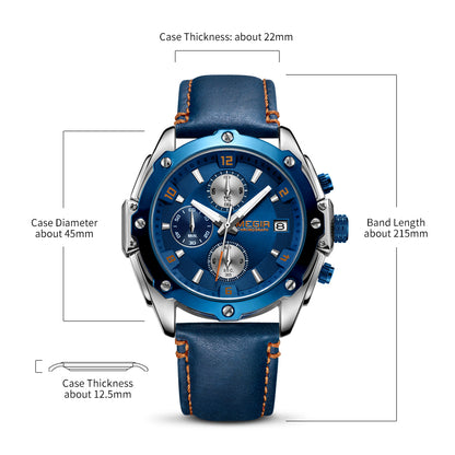 MEGIR Chronograph Men Business Watch Leather Strap Quartz Military Watch Clock Waterproof Date Clock Wristwatch Relogio Masculino 2074