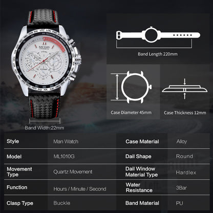 MEGIR Fashion Watches for Men Multifunction Sports Wristwatch Waterproof Quartz Watch Clock Leather Strap Relogio Masculino 1010