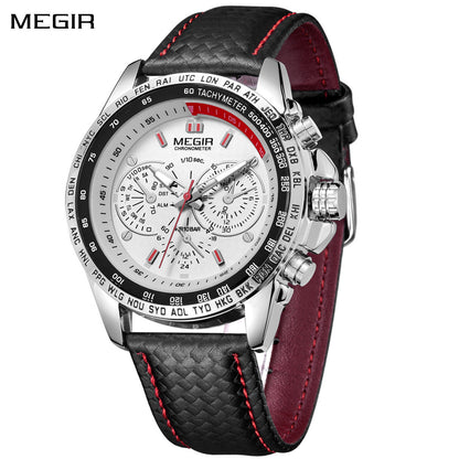 MEGIR Fashion Watches for Men Multifunction Sports Wristwatch Waterproof Quartz Watch Clock Leather Strap Relogio Masculino 1010