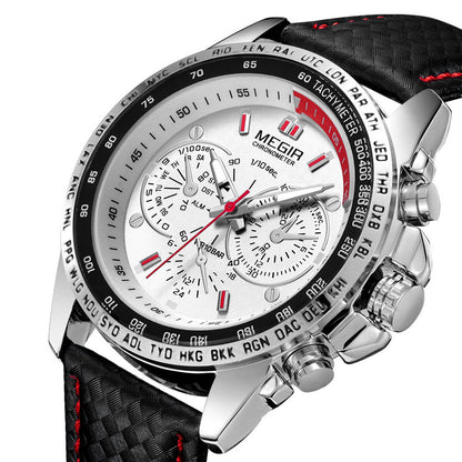MEGIR Fashion Watches for Men Multifunction Sports Wristwatch Waterproof Quartz Watch Clock Leather Strap Relogio Masculino 1010