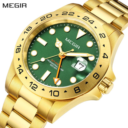 MEGIR Original Luxury Men Analogue Quartz Watch Luminous 5ATM Waterproof Business WristWatch Stainless Steel Clock Montre Homme 8404