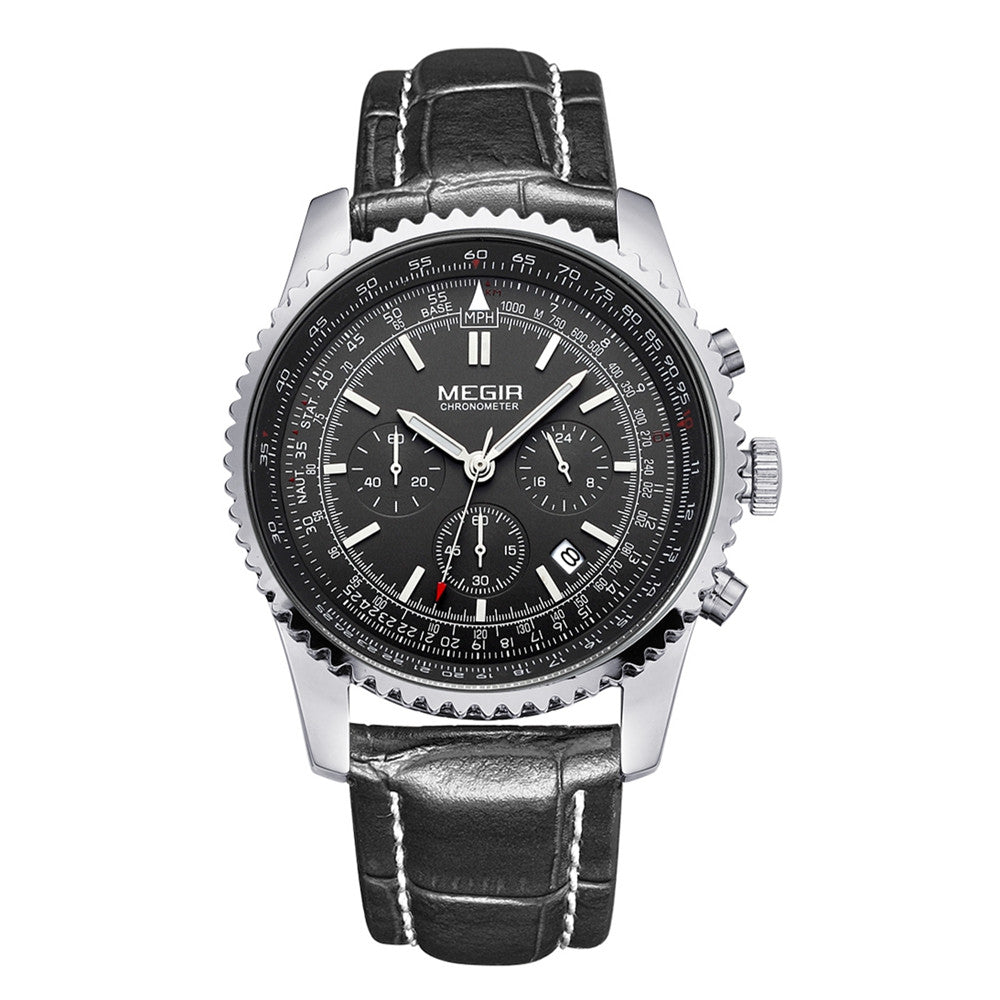 MEGIR Fashion Leather Strap Quartz Watches Waterproof Luminous Men Casual Sport Wristwatch Date Clock Chronograph Reloj Hombre 2009
