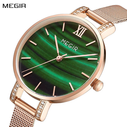 MEGIR Fashion Quartz Women Bracelet Watches Luxury Casual Ladies Dress Clock Female Steel Mesh Band Wristwatch Relogio Feminino 7002