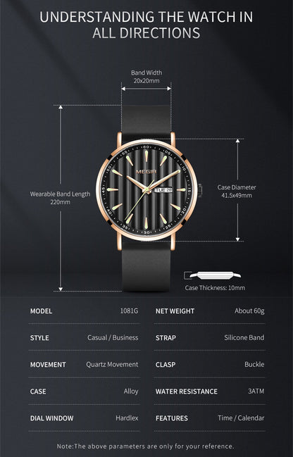 MEGIR Luxury Big Dial Mens Watch Fashion Quartz Casual Sport Wristwatch for Men Waterproof Week Date Display Clock Reloj Hombre 1081