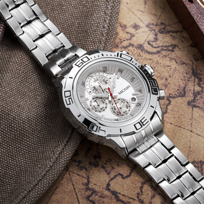 MEGIR Luxury Business Watch for Men Fashion Casual Clock Stainless Steel Calendar Luminous Chronograph Quartz Sport WristWatches 2019