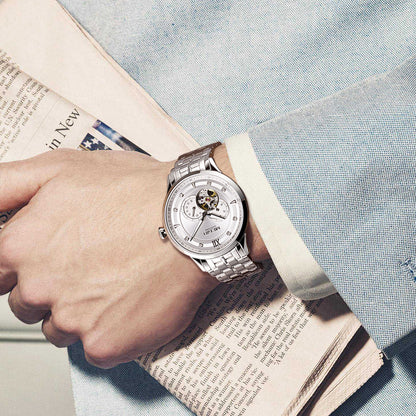 MEGIR Luxury Men Watches Stainless Steel Automatic Mechanical Watch Sapphire Steel Case Business WristWatch Montre Homme 62053