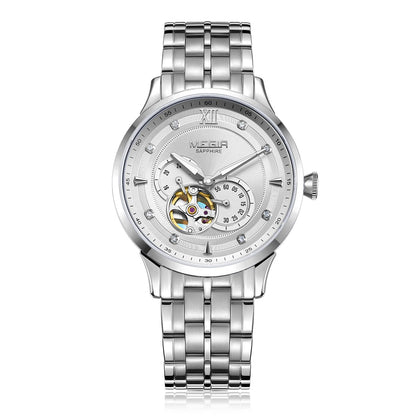 MEGIR Luxury Men Watches Stainless Steel Automatic Mechanical Watch Sapphire Steel Case Business WristWatch Montre Homme 62053