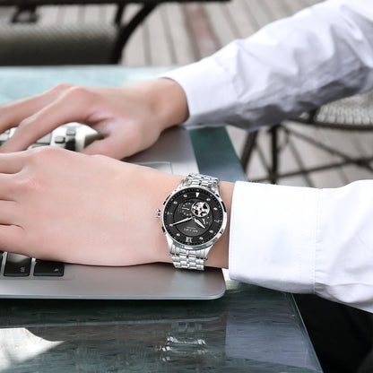 MEGIR Luxury Men Watches Stainless Steel Automatic Mechanical Watch Sapphire Steel Case Business WristWatch Montre Homme 62053