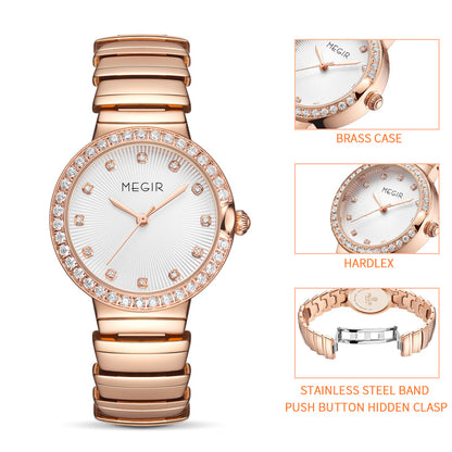 MEGIR Luxury Stainless Steel Strap Watches for Women Fashion Casual Quartz WristWatch Ladies Big Dial Dress Clock Reloj Hombre 7010