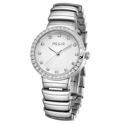MEGIR Luxury Stainless Steel Strap Watches for Women Fashion Casual Quartz WristWatch Ladies Big Dial Dress Clock Reloj Hombre 7010