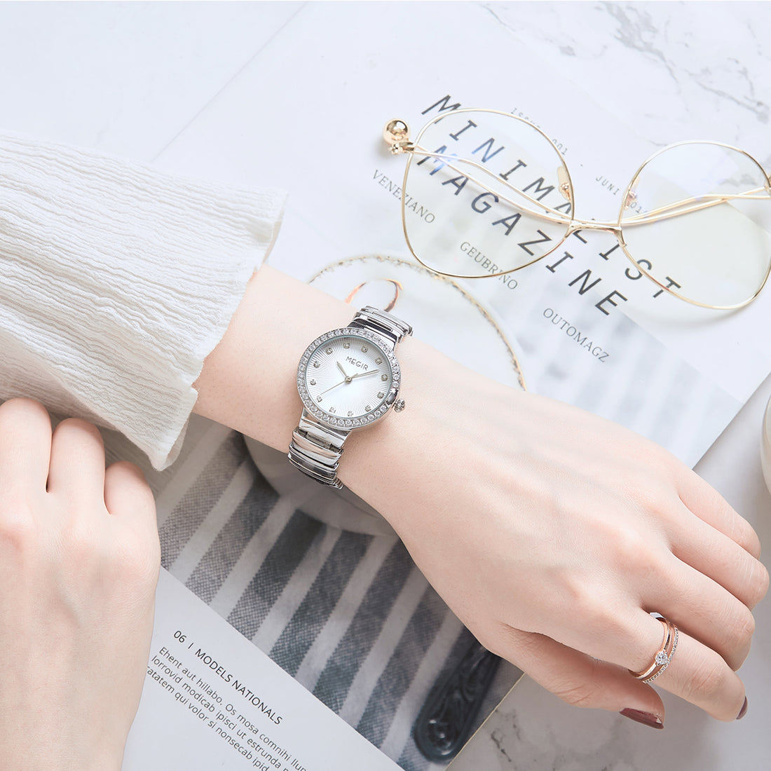 MEGIR Luxury Stainless Steel Strap Watches for Women Fashion Casual Quartz WristWatch Ladies Big Dial Dress Clock Reloj Hombre 7010