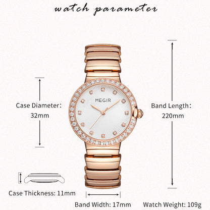 MEGIR Luxury Stainless Steel Strap Watches for Women Fashion Casual Quartz WristWatch Ladies Big Dial Dress Clock Reloj Hombre 7010