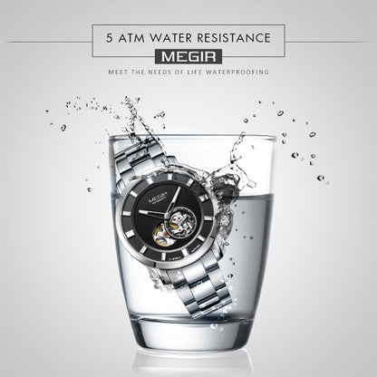 MEGIR Men Watch Hollow Out Automatic Mechanical Stainless Steel Wristwatch Waterproof Luxury Business Wrist Watch Montre Homme 62052