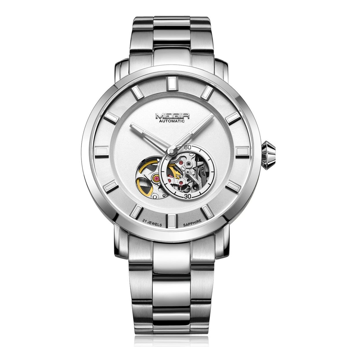MEGIR Men Watch Hollow Out Automatic Mechanical Stainless Steel Wristwatch Waterproof Luxury Business Wrist Watch Montre Homme 62052