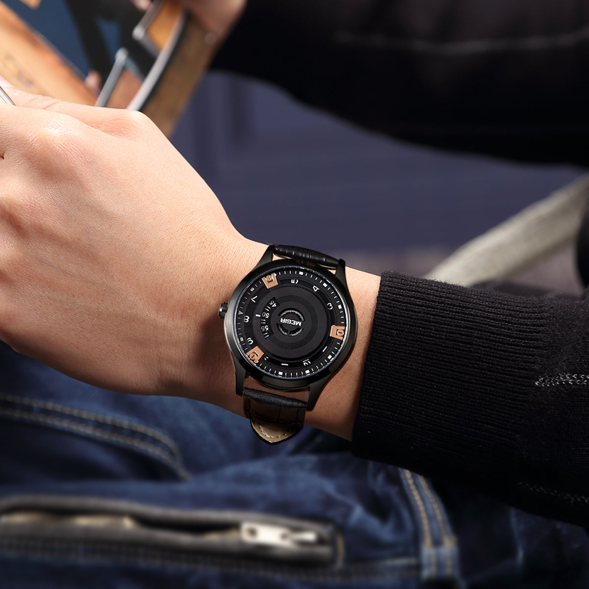 MEGIR Mens Watches Top Brand Luxury Leather Sport Military Watches Male Clock Waterproof Fashion Casual Quartz Wristwatch 1067