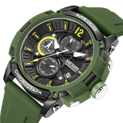 MEGIR Fashion Military Watch for Men Silicone Strap Sport Quartz Chronograph Waterproof Male Clock Wristwatch Reloj Hombre 2208