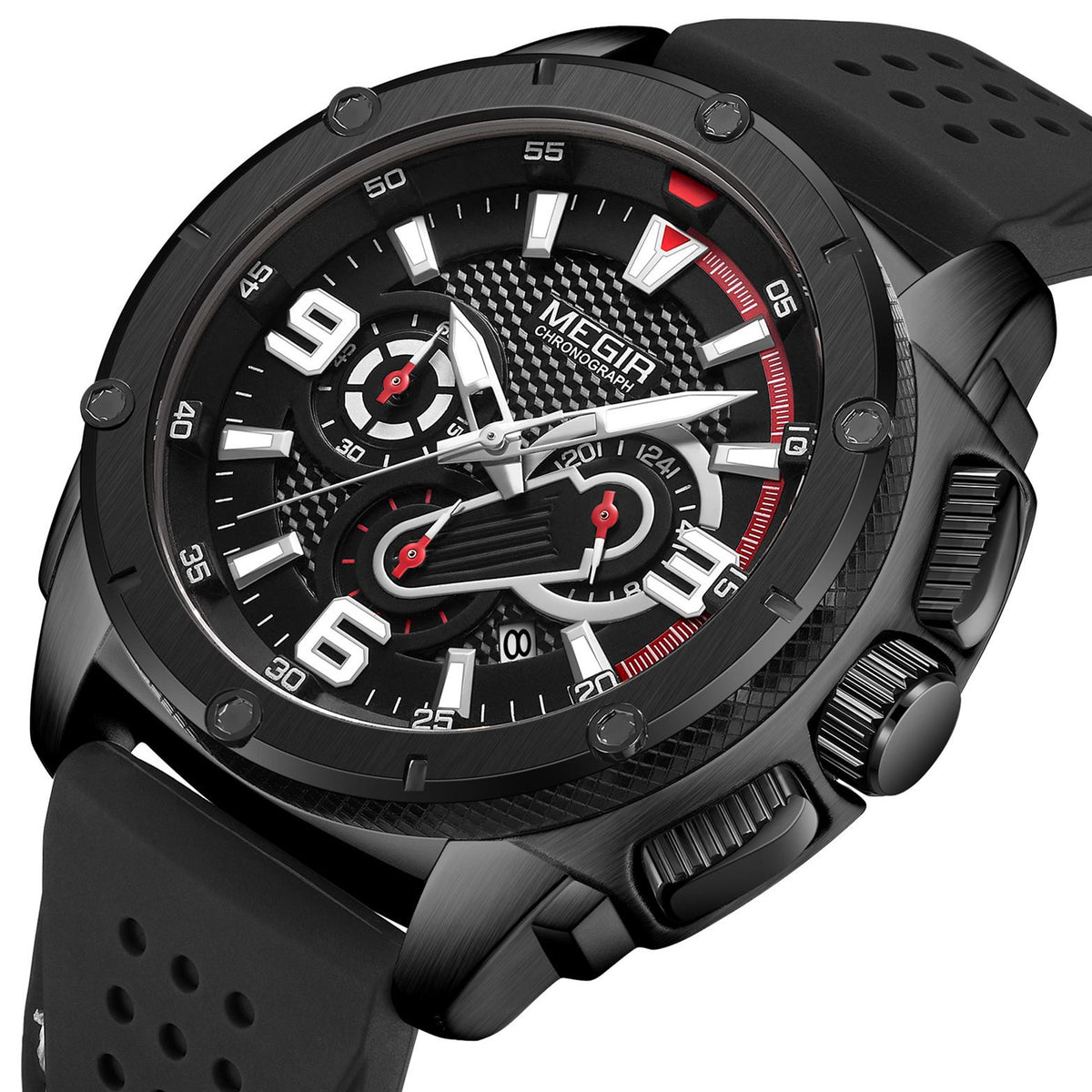 MEGIR Mens Watches Top Brand Luxury Silicone Sports Military Watch Waterproof Quartz Clock Men Chronograph Man Wristwatch 2147