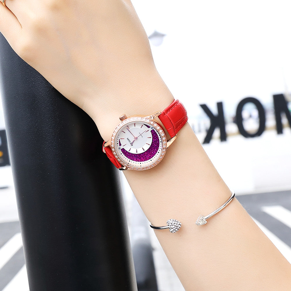 MEGIR Diamond Women Luxury Watch Elegant Ladies Quartz Wristwatch Female Bracelet Watches Waterproof Red Leather Dress Clock 4218