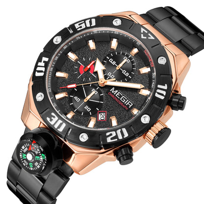 MEGIR Watch Top Brand Luxury Business Quartz Watches Chronograph Stainless Steel Calendar Luminous Clock WristWatch Montre Homme 2219