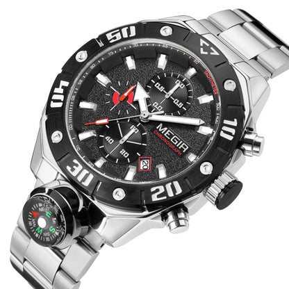 MEGIR Watch Top Brand Luxury Business Quartz Watches Chronograph Stainless Steel Calendar Luminous Clock WristWatch Montre Homme 2219