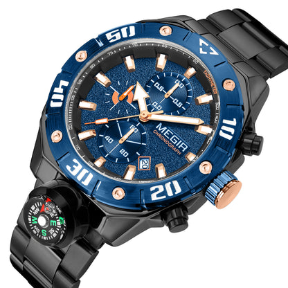 MEGIR Watch Top Brand Luxury Business Quartz Watches Chronograph Stainless Steel Calendar Luminous Clock WristWatch Montre Homme 2219