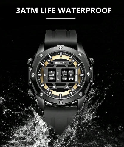 RUIMAS Mens Watches Roller Pointer Sports Quartz WristWatch Fashion  Luxury Silicone Strap Waterproof Relogio Masculino 553