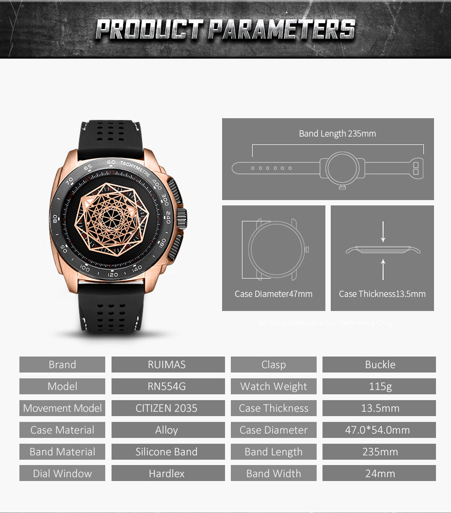 RUIMAS Men Silicone Band Quartz Casual Wrist Watches Large Dial Sport Military Watch Clock Luminous Waterproof Relogio Masculino 554