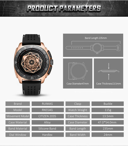 RUIMAS Men Silicone Band Quartz Casual Wrist Watches Large Dial Sport Military Watch Clock Luminous Waterproof Relogio Masculino 554