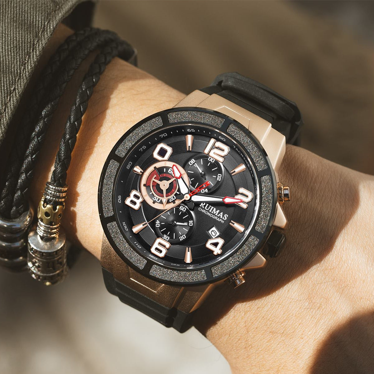 RUIMAS Chronograph Top Brand Luxury Quartz Watches for Men Waterproof Silicone Sports Clock Wristwatch Calendar Montre Homme 587