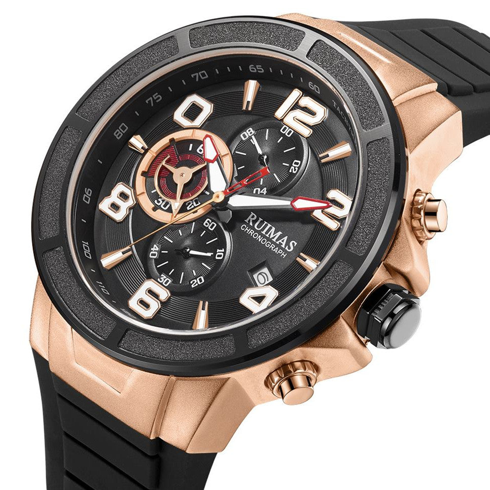 RUIMAS Chronograph Top Brand Luxury Quartz Watches for Men Waterproof Silicone Sports Clock Wristwatch Calendar Montre Homme 587