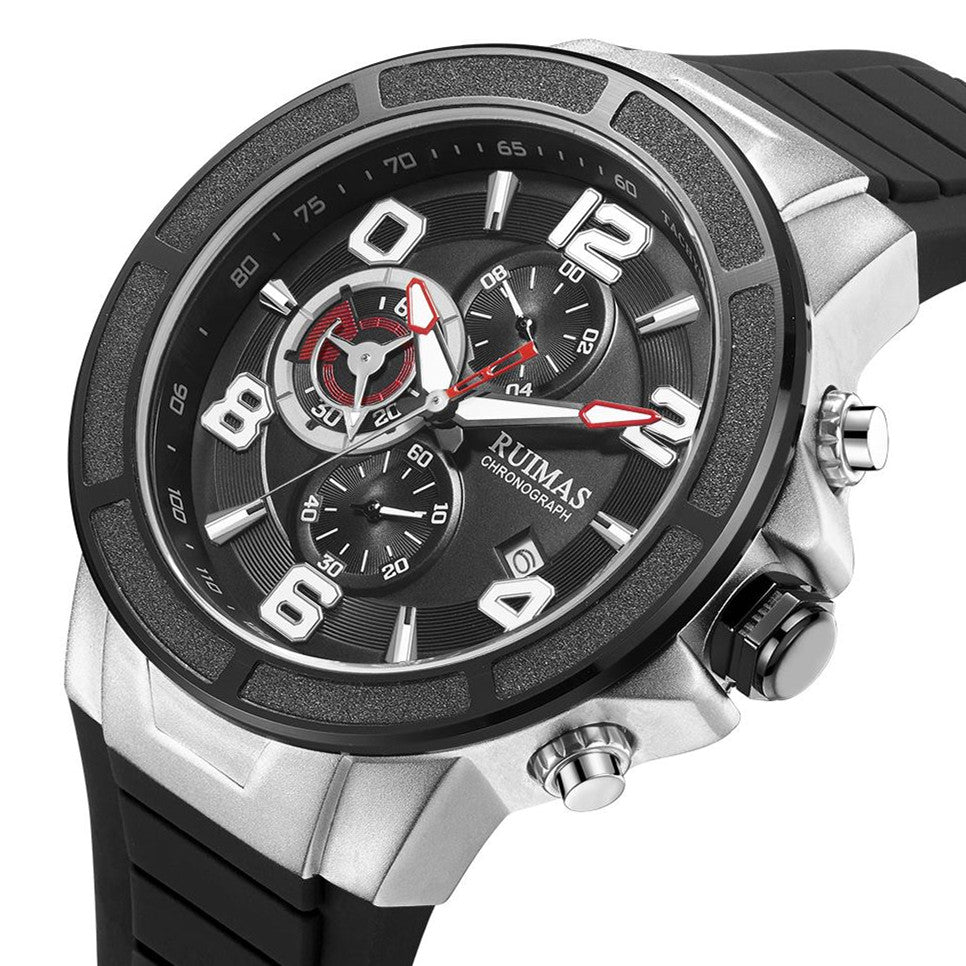 RUIMAS Chronograph Top Brand Luxury Quartz Watches for Men Waterproof Silicone Sports Clock Wristwatch Calendar Montre Homme 587
